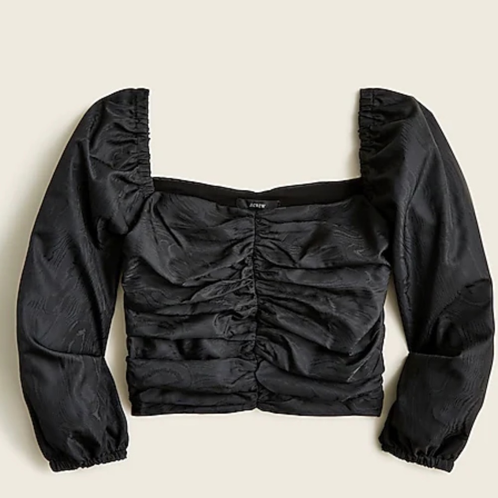Ruched puff-sleeve cropped top